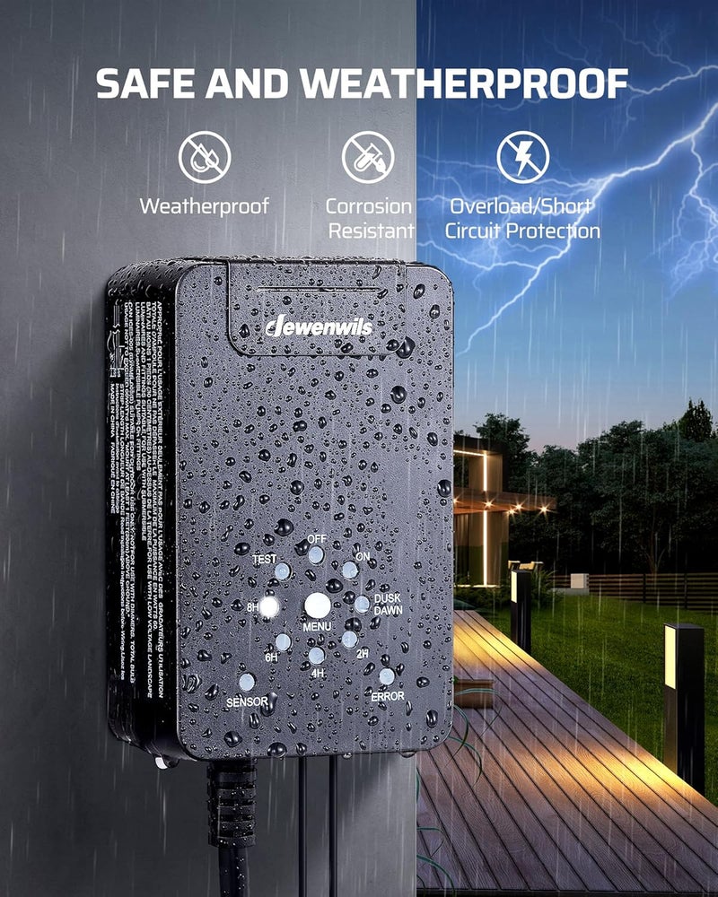 DEWENWILS 60W Low Voltage Transformer, 120V AC to 12V DC, Dusk to Dawn Sensor & Timer, Weatherproof Low Voltage Landscape Transformer for Spotlights, Garden Lights, Pathway Lights… - Image 5